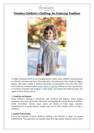 Little Threads Inc. - Timeless Childrens Clothing- An Enduring Tradition