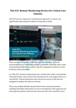 Tele ICU Remote Monitoring Device for Critical Care Patients | Apollo Telehealth