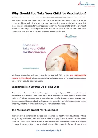 Why Should You Take Your Child for Vaccination?