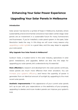 Enhancing Your Solar Power Experience Upgrading Your Solar Panels in Melbourne