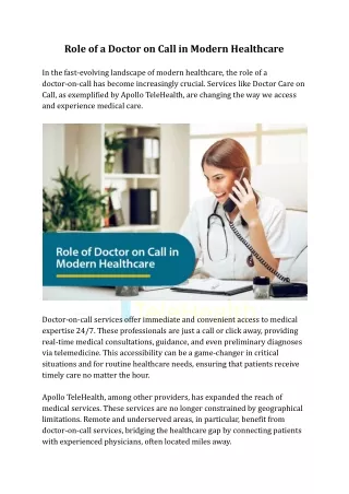 Role of a Doctor on Call in Modern Healthcare | Apollo Telehealth