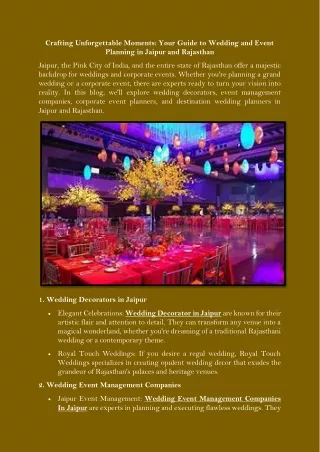 Crafting Unforgettable Moments Your Guide to Wedding and Event Planning in Jaipur and Rajasthan