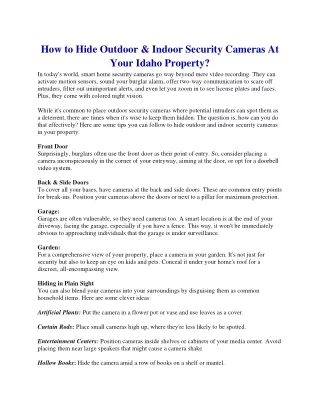 How to Hide Outdoor & Indoor Security Cameras At Your Idaho Property?