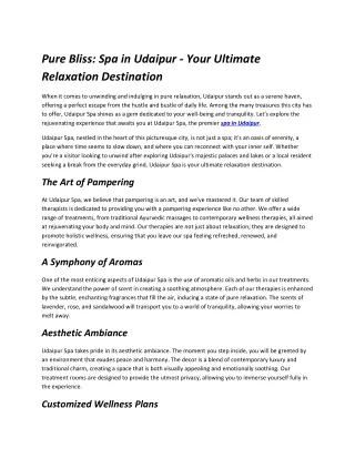 pure bliss spa in udaipur your ultimate
