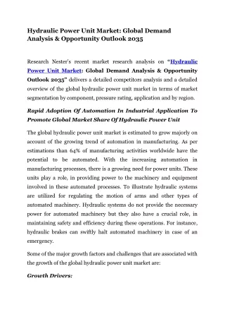 Hydraulic Power Unit Market