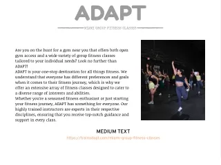 Miami Group Fitness Classes | ADAPT