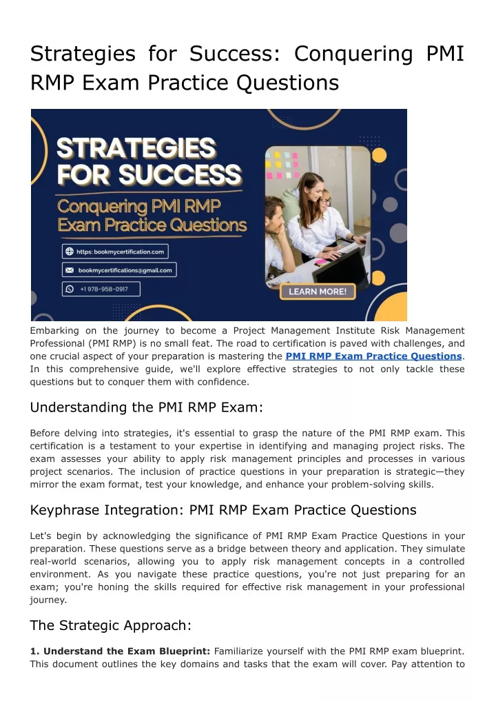 strategies for success conquering pmi rmp exam