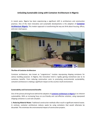 Unlocking Sustainable Living with Container Architecture in Nigeria