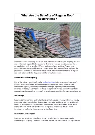 What Are the Benefits of Regular Roof Restorations?