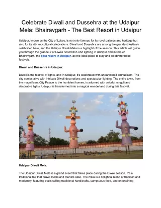 Celebrate Diwali and Dussehra at the Udaipur Mela_ Bhairavgarh - The Best Resort in Udaipur