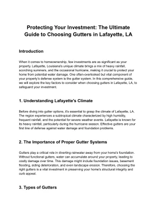 Protecting Your Investment: The Ultimate Guide to Choosing Gutters in Lafayette,