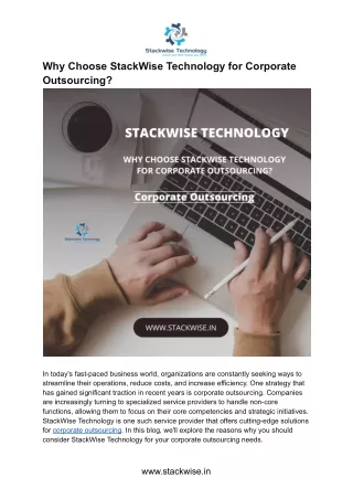 Why Choose StackWise Technology for Corporate Outsourcing