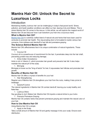 Mantra Hair Oil_ Unlock the Secret to Luxurious Locks
