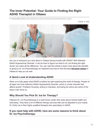 The Inner Potential Your Guide to Finding the Right ADHD Therapist in Ottawa