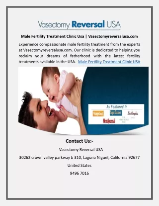Male Fertility Treatment Clinic Usa | Vasectomyreversalusa.com