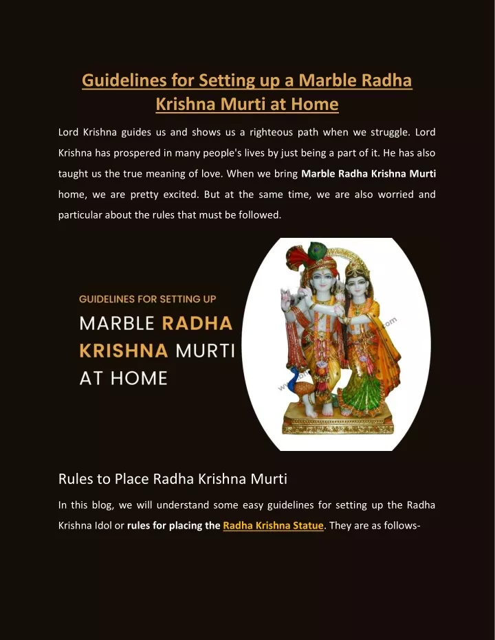 guidelines for setting up a marble radha krishna