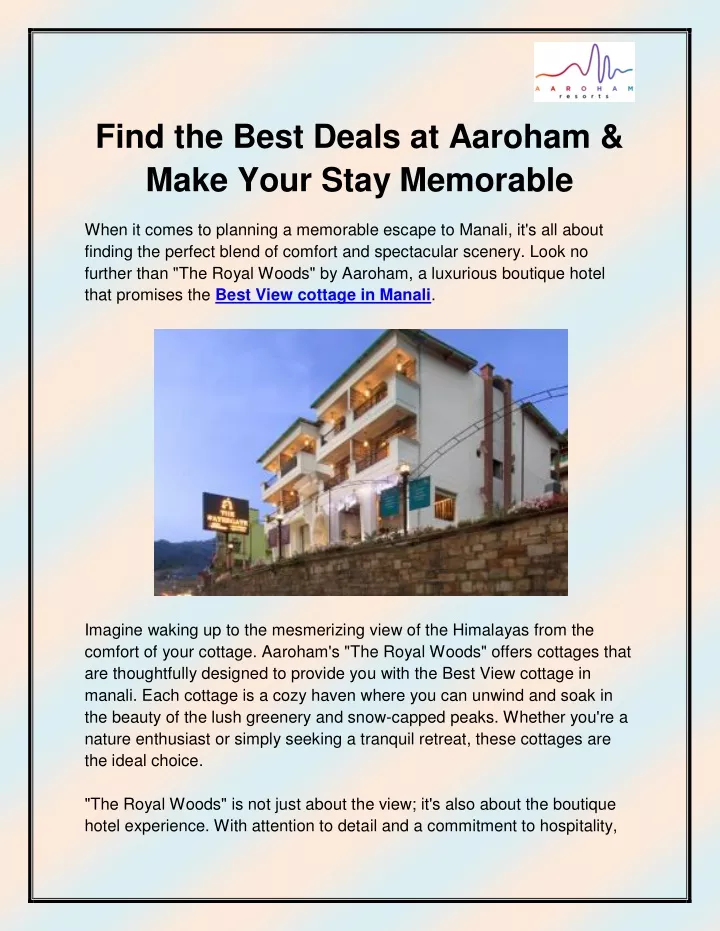 find the best deals at aaroham make your stay