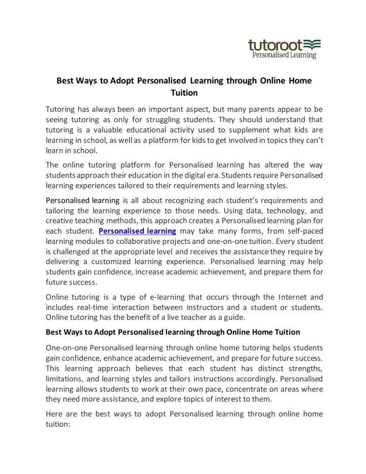 best ways to adopt personalised learning through