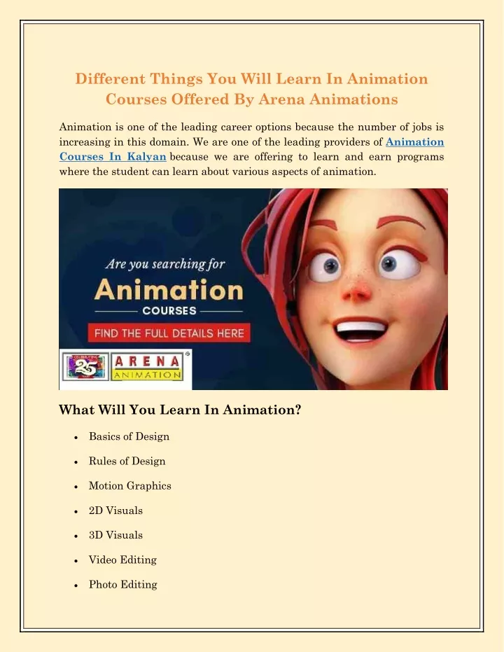 different things you will learn in animation