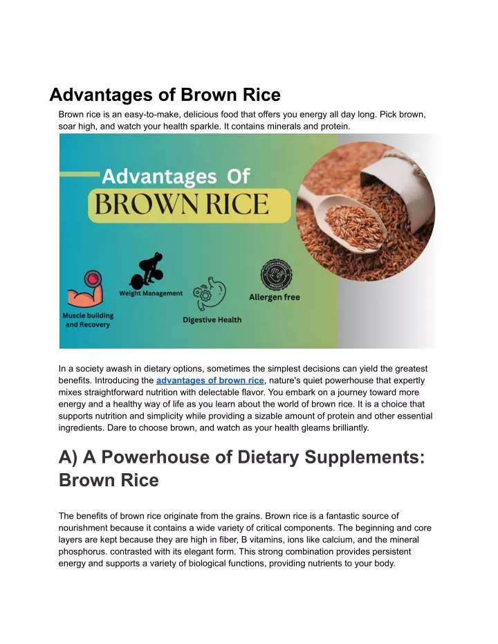 advantages of brown rice advantages of brown rice