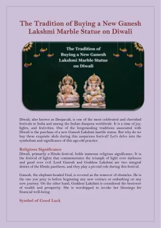 The Tradition of Buying a New Ganesh Lakshmi Marble Statue on Diwali