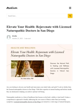 Elevate Your Health: Rejuvenate with Licensed Naturopathic Doctors in San Diego