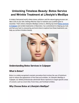 Unlocking Timeless Beauty_ Botox Service and Wrinkle Treatment at Lifestyle's MedSpa