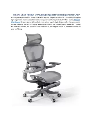 Hinomi Chair Review - Unraveling Singapore's Best Ergonomic Chair