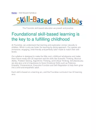 Skill Based Syllabus at Foundree Preschool and Daycare