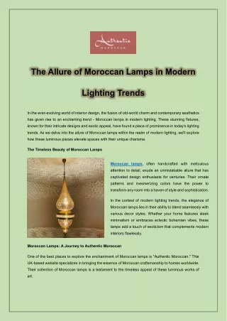 The Allure of Moroccan Lamps in Modern Lighting Trends