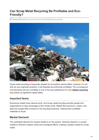 Can Scrap Metal Recycling Be Profitable and Eco-Friendly