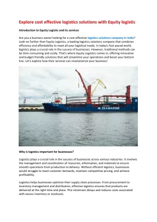 explore cost effective logistics solutions with