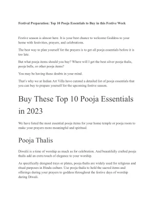 Festival Preparation_ Top 10 Pooja Essentials to Buy in this Festive Week