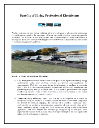 Benefits of Hiring Professional Electricians