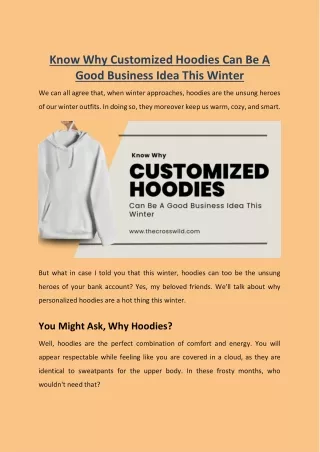 Know Why Customized Hoodies Can Be A Good Business Idea This Winter