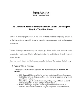 Kitchen Chimney Selection Guide By Hindware Appliances