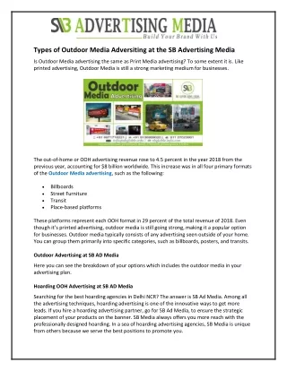 Types of Outdoor Media Adversiting at the SB Advertising Media