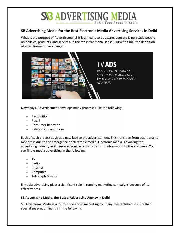 sb advertising media for the best electronic