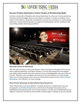 Get your Products Advertised in Cinema Theaters at SB Advertising Media