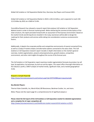 global cell isolation or cell separation market