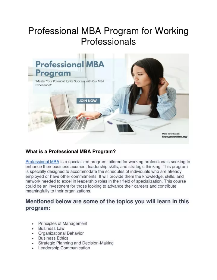 professional mba program for working professionals