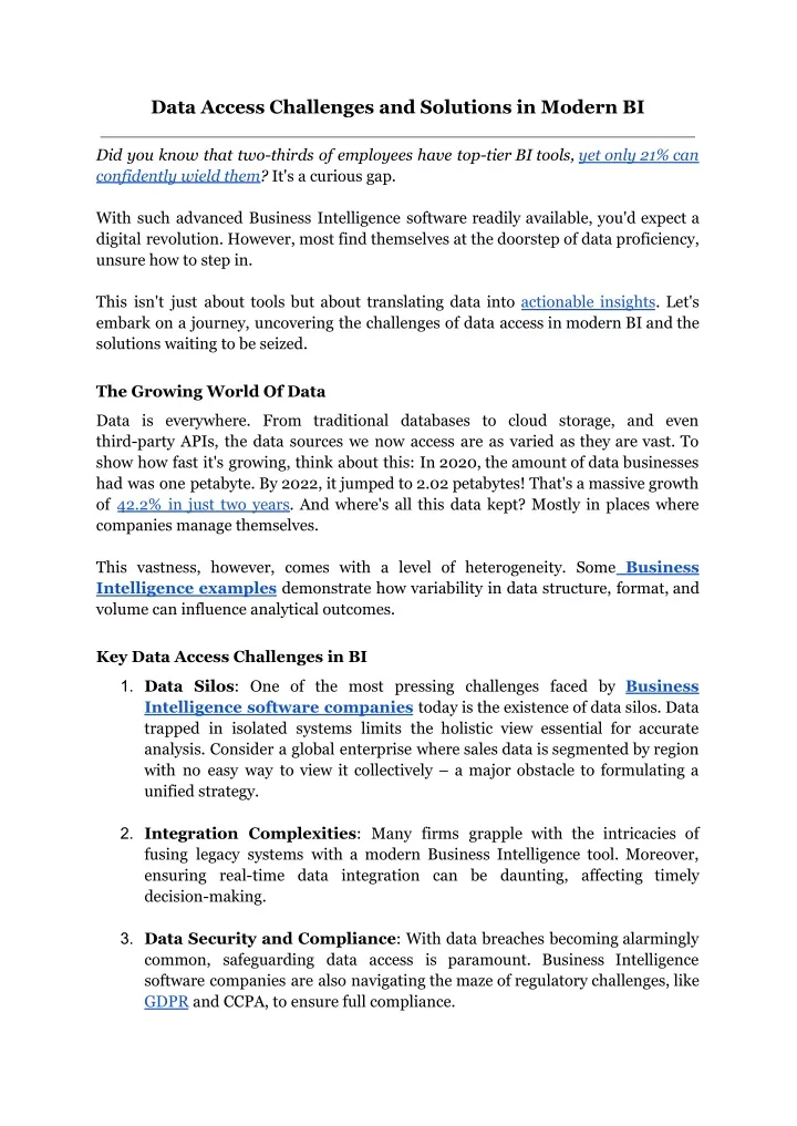 data access challenges and solutions in modern bi