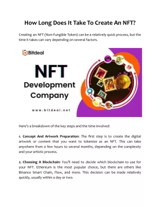how long does it take to create an nft