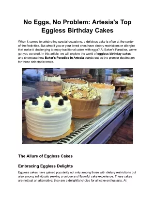 No Eggs, No Problem Artesia's Top Eggless Birthday Cakes