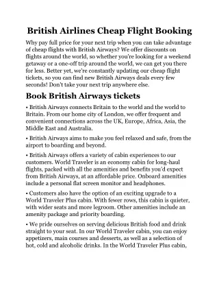 British Airlines Cheap Flight Booking
