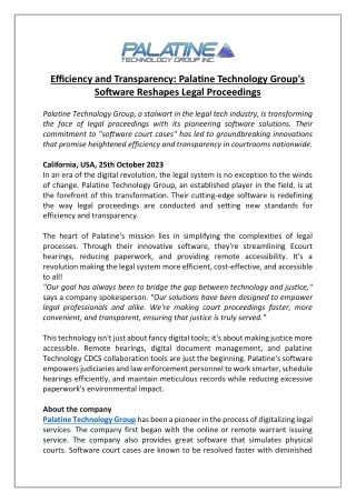 Efficiency and Transparency Palatine Technology Group's Software Reshapes Legal Proceedings