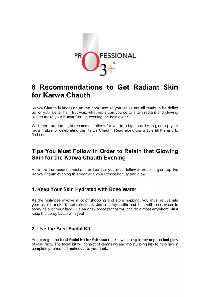 8 recommendations to get radiant skin for karwa