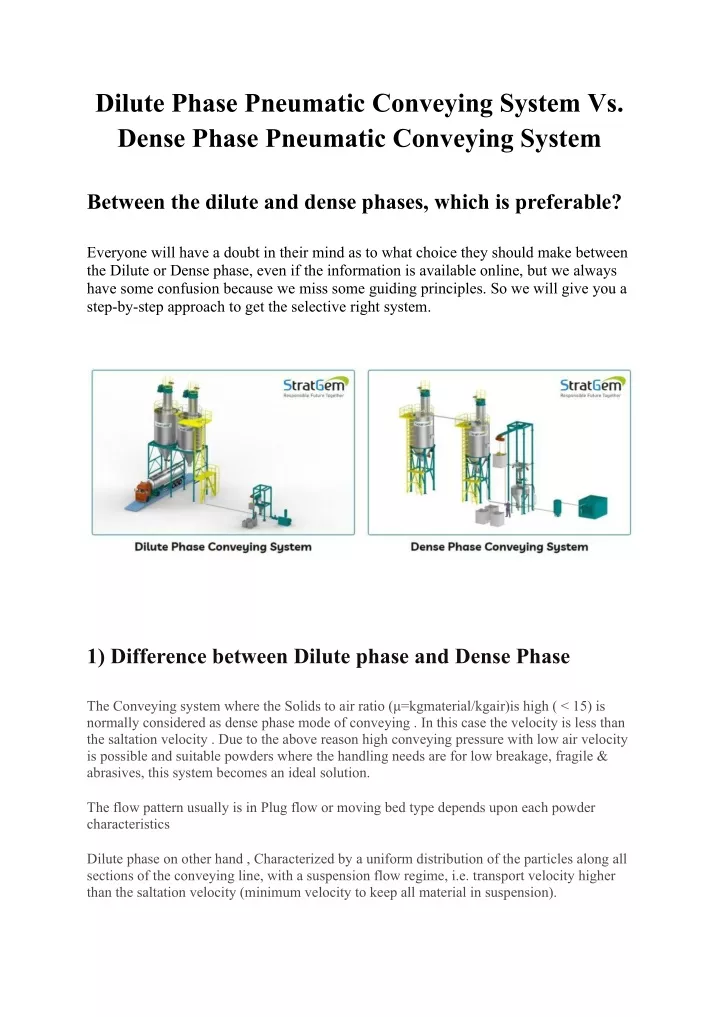 dilute phase pneumatic conveying system vs dense
