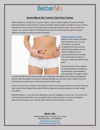 Know About the Tummy Tuck Price Turkey