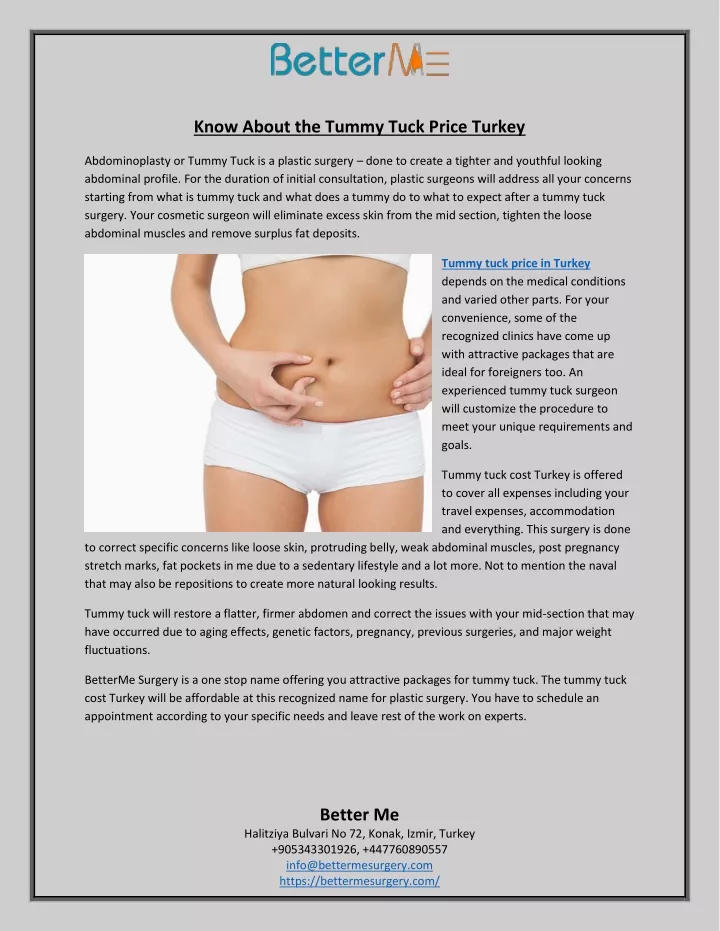 know about the tummy tuck price turkey